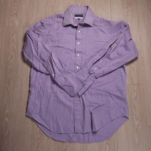 Gieves & Hawkes Dress Shirt 16.5-35.5 Purple Herringbone French Cuff Button Down